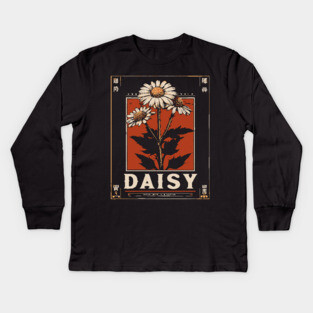 Daisy Botanical Print - Minimalist Wabi Sabi Flower Art Kids Long Sleeve T-Shirt