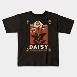 Daisy Botanical Print - Minimalist Wabi Sabi Flower Art Kids T-Shirt