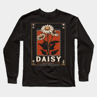 Daisy Botanical Print - Minimalist Wabi Sabi Flower Art Long Sleeve T-Shirt