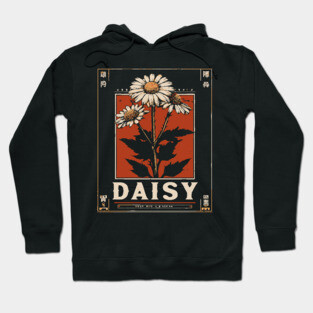 Daisy Botanical Print - Minimalist Wabi Sabi Flower Art Hoodie
