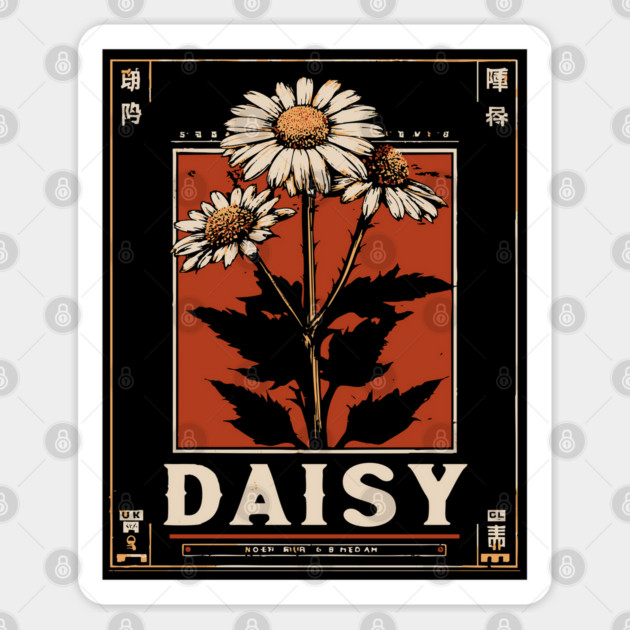 Daisy Botanical Print - Minimalist Wabi Sabi Flower Art Sticker by TuncGK