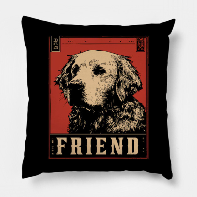 Golden Retriever Friend - Vintage Dog Propaganda Poster Pillow by TuncGK