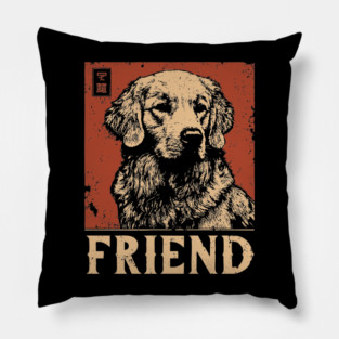 Golden Retriever Companion - Vintage Screenprint Dog Art Pillow