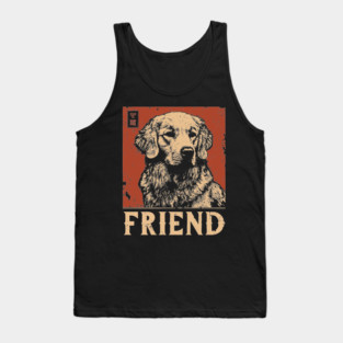 Golden Retriever Companion - Vintage Screenprint Dog Art Tank Top