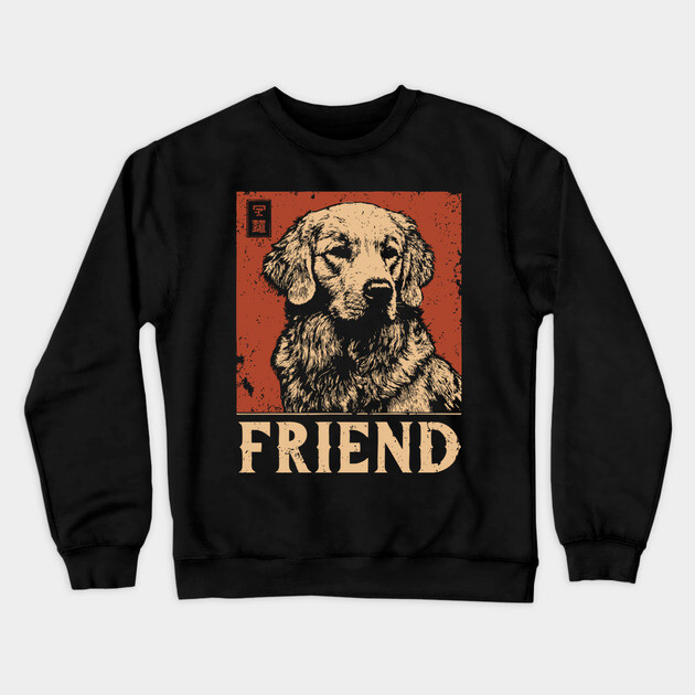 Golden Retriever Companion - Vintage Screenprint Dog Art Crewneck Sweatshirt by TuncGK
