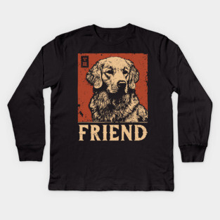 Golden Retriever Companion - Vintage Screenprint Dog Art Kids Long Sleeve T-Shirt
