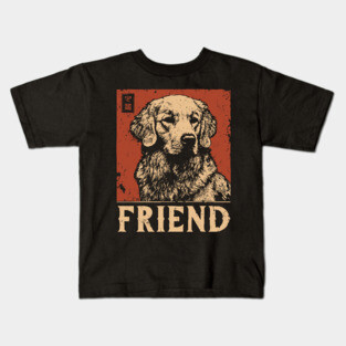 Golden Retriever Companion - Vintage Screenprint Dog Art Kids T-Shirt