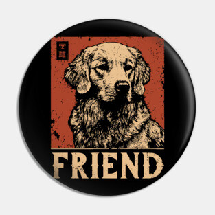 Golden Retriever Companion - Vintage Screenprint Dog Art Pin