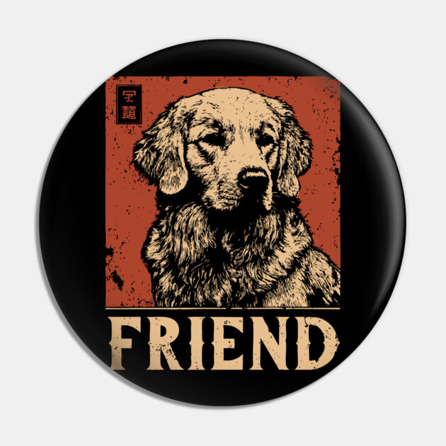 Golden Retriever Companion - Vintage Screenprint Dog Art Pin by TuncGK