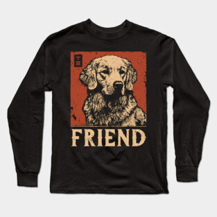 Golden Retriever Companion - Vintage Screenprint Dog Art Long Sleeve T-Shirt