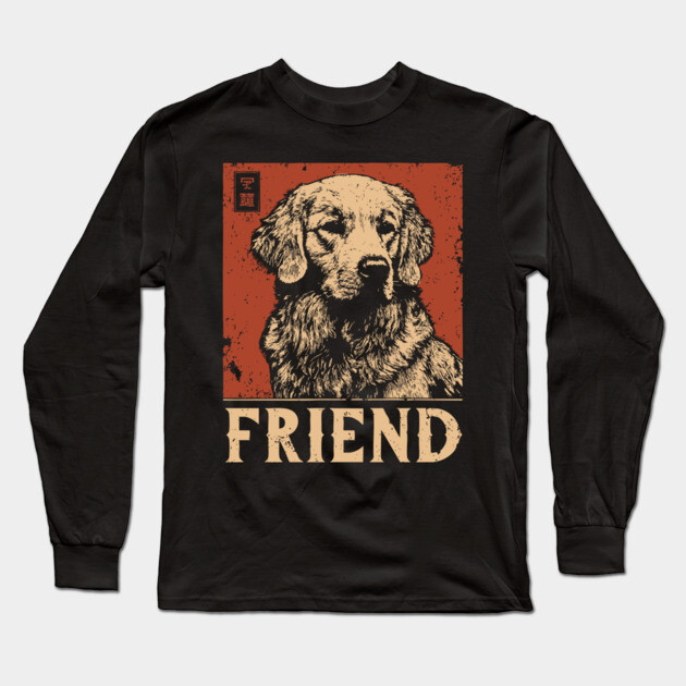 Golden Retriever Companion - Vintage Screenprint Dog Art Long Sleeve T-Shirt by TuncGK