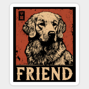 Golden Retriever Companion - Vintage Screenprint Dog Art Sticker