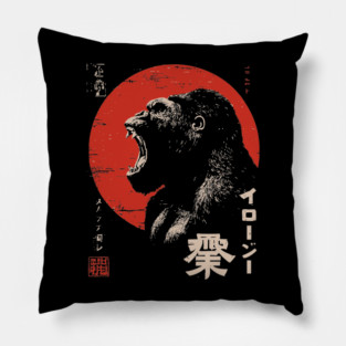 Angry Gorilla Japanese Print - Urban Folklore Mythpunk Art Pillow