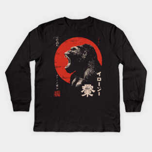 Angry Gorilla Japanese Print - Urban Folklore Mythpunk Art Kids Long Sleeve T-Shirt