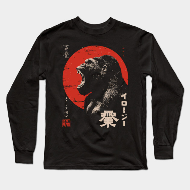Angry Gorilla Japanese Print - Urban Folklore Mythpunk Art Long Sleeve T-Shirt by TuncGK