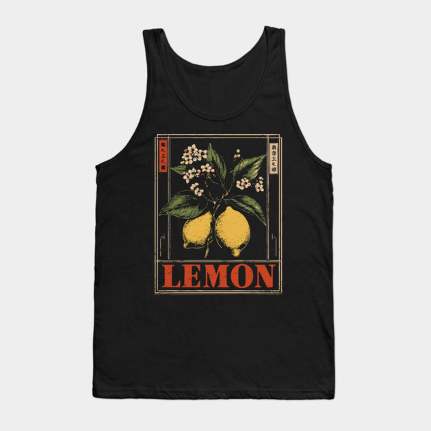 Vintage Lemon Botanical - Dark Academia Wabi Sabi Print Tank Top by TuncGK