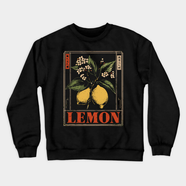 Vintage Lemon Botanical - Dark Academia Wabi Sabi Print Crewneck Sweatshirt by TuncGK