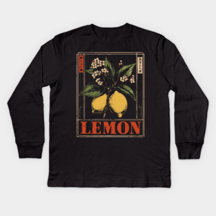 Vintage Lemon Botanical - Dark Academia Wabi Sabi Print Kids Long Sleeve T-Shirt