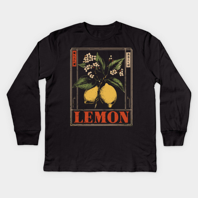 Vintage Lemon Botanical - Dark Academia Wabi Sabi Print Kids Long Sleeve T-Shirt by TuncGK