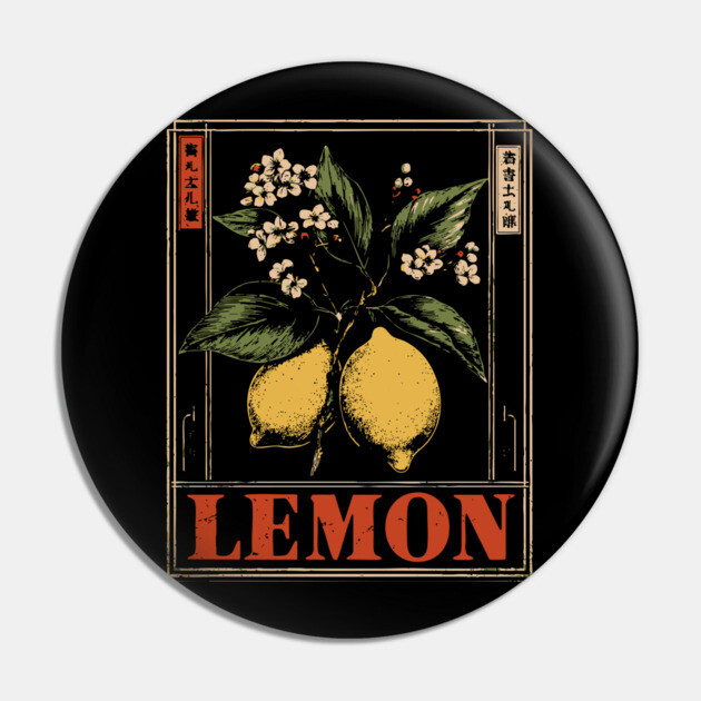 Vintage Lemon Botanical - Dark Academia Wabi Sabi Print Pin by TuncGK