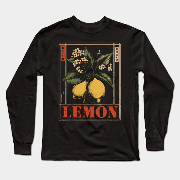 Vintage Lemon Botanical - Dark Academia Wabi Sabi Print Long Sleeve T-Shirt by TuncGK