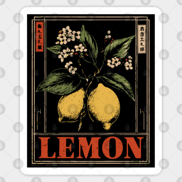 Vintage Lemon Botanical - Dark Academia Wabi Sabi Print Sticker by TuncGK