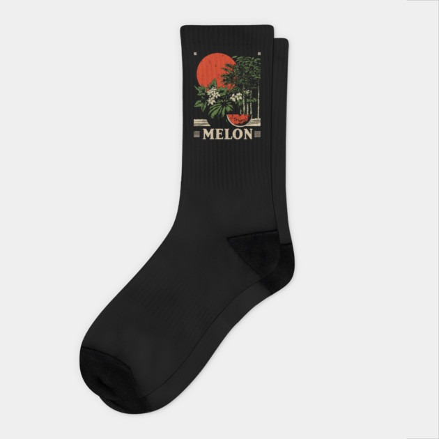 Watermelon Cannabis Garden - Surrealist Botanical Fusion Art Socks by TuncGK