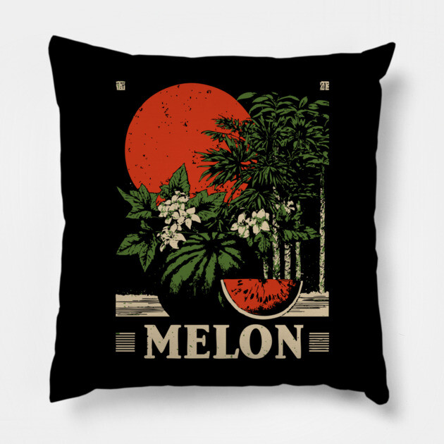 Watermelon Cannabis Garden - Surrealist Botanical Fusion Art Pillow by TuncGK
