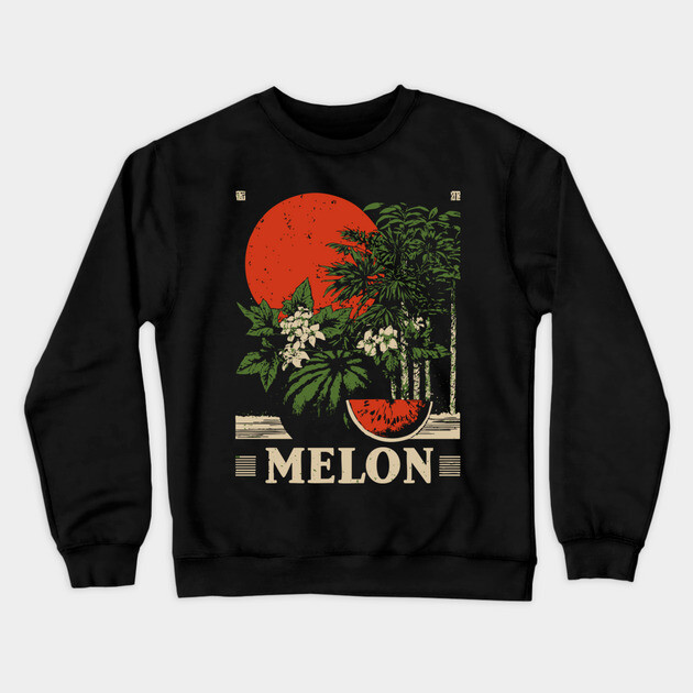 Watermelon Cannabis Garden - Surrealist Botanical Fusion Art Crewneck Sweatshirt by TuncGK