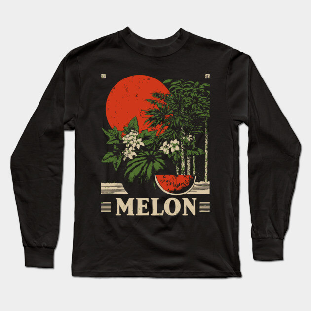 Watermelon Cannabis Garden - Surrealist Botanical Fusion Art Long Sleeve T-Shirt by TuncGK