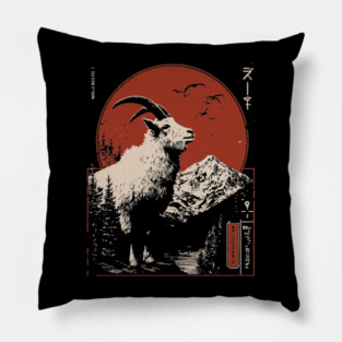 Mountain Goat Summit - Liminal Alpine Wabi Sabi Art Pillow