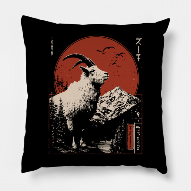 Mountain Goat Summit - Liminal Alpine Wabi Sabi Art Pillow by TuncGK