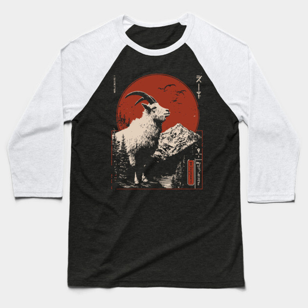 Mountain Goat Summit - Liminal Alpine Wabi Sabi Art Baseball T-Shirt by TuncGK