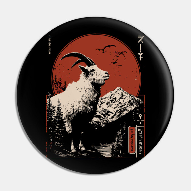 Mountain Goat Summit - Liminal Alpine Wabi Sabi Art Pin by TuncGK