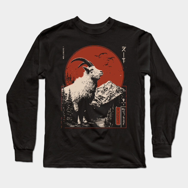 Mountain Goat Summit - Liminal Alpine Wabi Sabi Art Long Sleeve T-Shirt by TuncGK