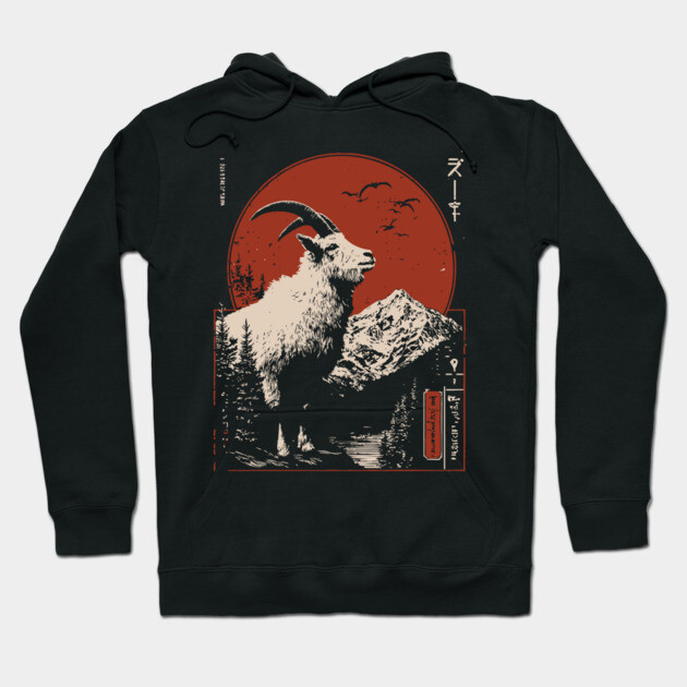 Mountain Goat Summit - Liminal Alpine Wabi Sabi Art Hoodie by TuncGK