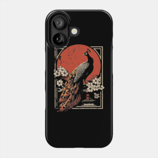 Peacock Garden Print - Japanese Woodblock Mythpunk Bird Art Phone Case