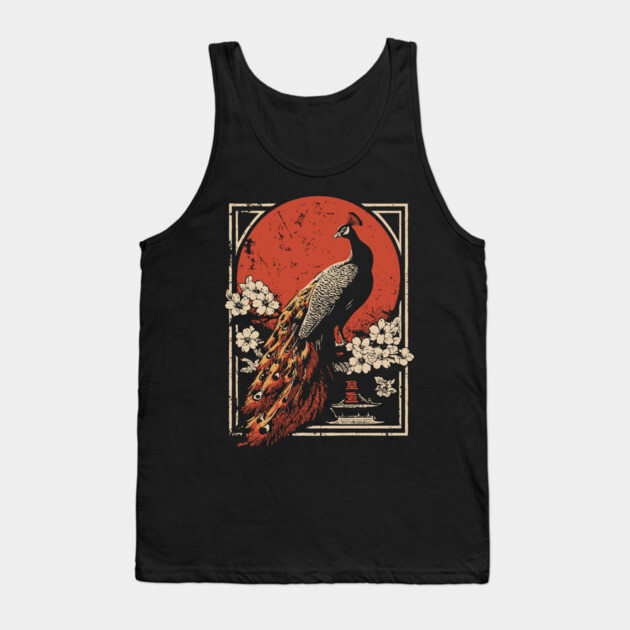 Peacock Garden Print - Japanese Woodblock Mythpunk Bird Art Tank Top by TuncGK