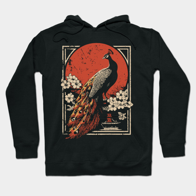 Peacock Garden Print - Japanese Woodblock Mythpunk Bird Art Hoodie by TuncGK