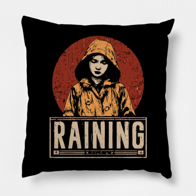 Raining Solitude - Neo Noir Urban Folklore Print Pillow by TuncGK