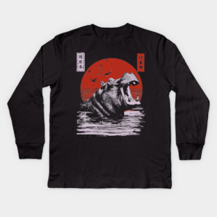 Roaring Hippo River Beast - African Mythpunk Propaganda Art Kids Long Sleeve T-Shirt