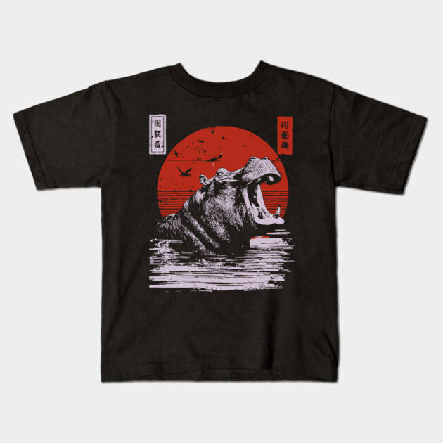 Roaring Hippo River Beast - African Mythpunk Propaganda Art Kids T-Shirt by TuncGK