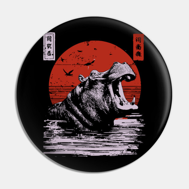 Roaring Hippo River Beast - African Mythpunk Propaganda Art Pin by TuncGK