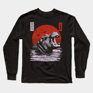 Roaring Hippo River Beast - African Mythpunk Propaganda Art Long Sleeve T-Shirt