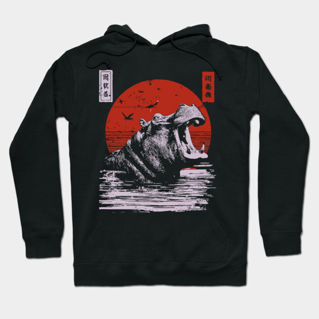 Roaring Hippo River Beast - African Mythpunk Propaganda Art Hoodie by TuncGK
