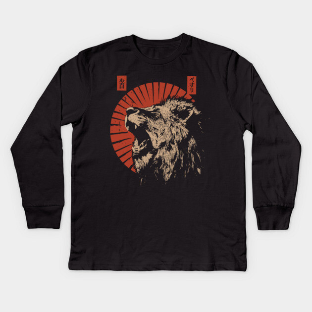 Roaring Lion Rising Sun - Constructivist Wildlife Propaganda Kids Long Sleeve T-Shirt by TuncGK