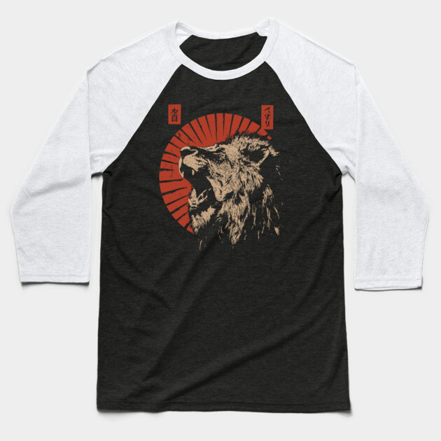 Roaring Lion Rising Sun - Constructivist Wildlife Propaganda Baseball T-Shirt by TuncGK