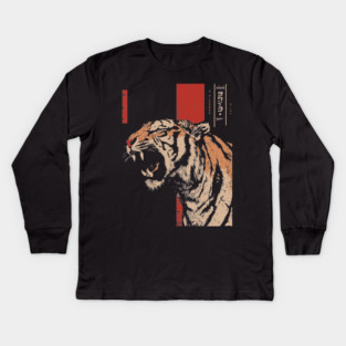 Roaring Tiger Fury - Tech Noir Predator Screenprint Kids Long Sleeve T-Shirt