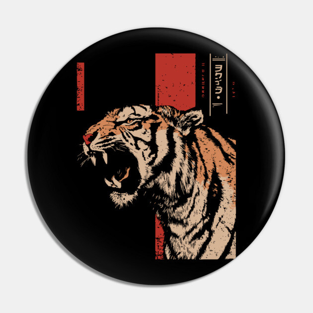 Roaring Tiger Fury - Tech Noir Predator Screenprint Pin by TuncGK