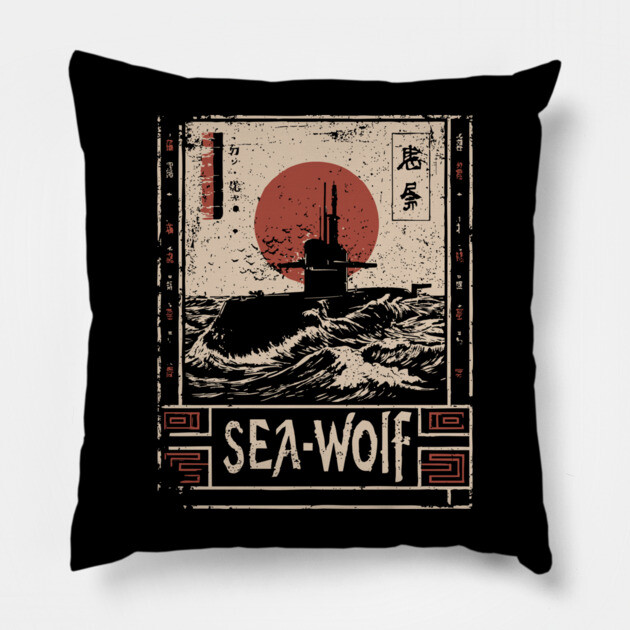 Sea Wolf Submarine - Tech Noir Underwater Warfare Art Pillow by TuncGK
